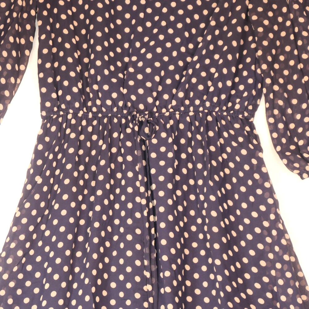 En Focus Dress Womens 8 Blue Polka Dot Hi Low Career Casual 3/4 Slit Sleeve - Picture 7 of 14